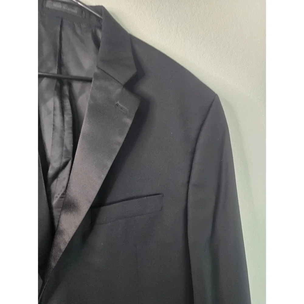 Lauren Ralph Lauren Mens Black 100% Wool Natural Tuxedo Jacket Blazer 46R EUC